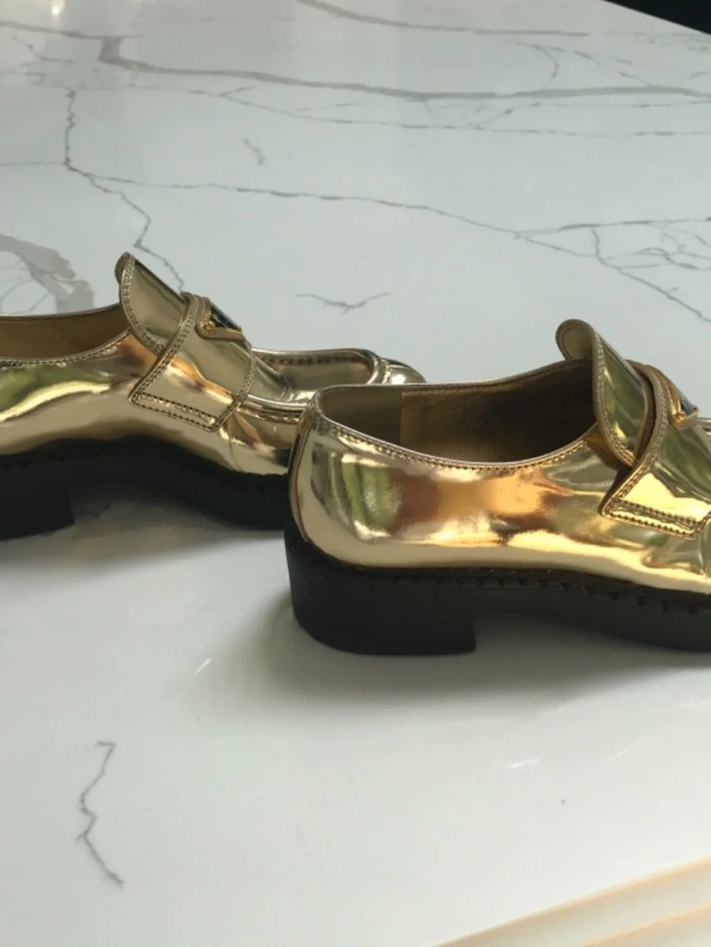 Prada Metallic Gold Loafers Sz 36